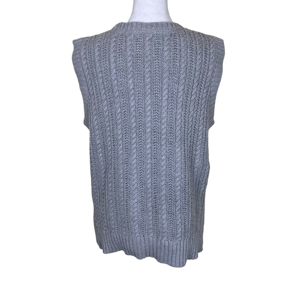 Rachel Zoe Grey Cable Knit Sweater Vest Fisherman Minimalist Academia Fall Sz L - Picture 7 of 14